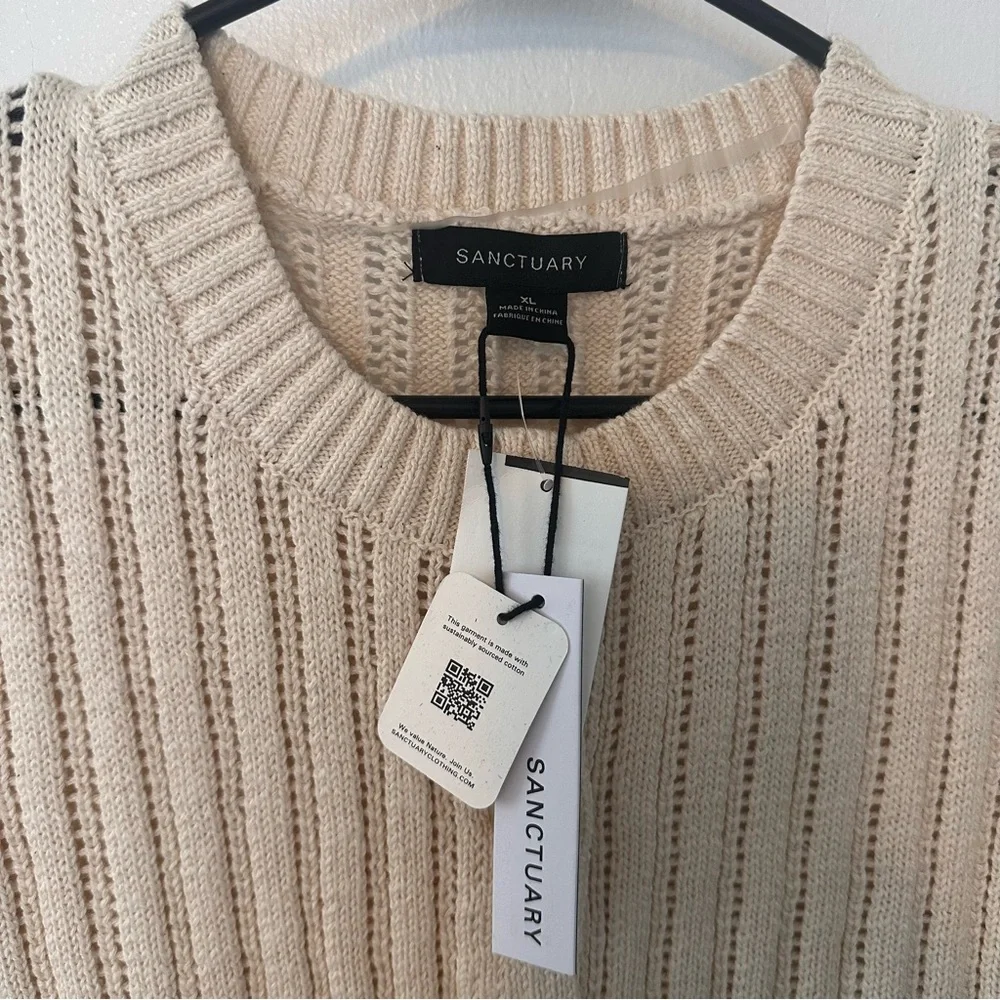 Sanctuary Sleeveless Button-Front Cream Knit Vest Size XL New Cottagecore Granny - Picture 3 of 4